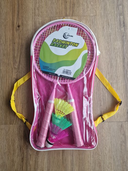 Zestaw do badmintona – różowe paletki + 3 kolorowe lotki + pokrowiec