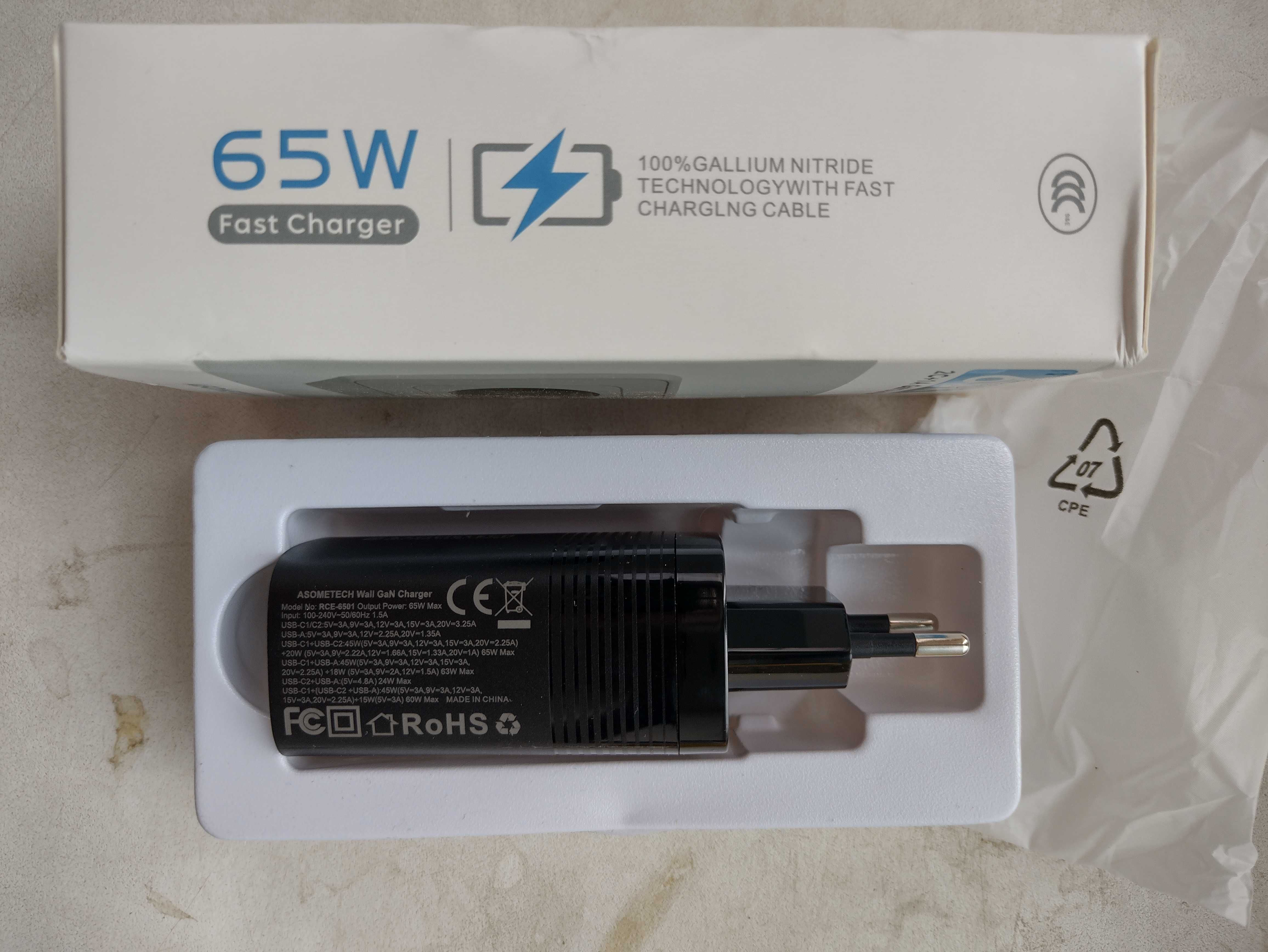 До ноутбука зарядний пристрій ASOMETECH 65w GaN USB+2C PPS PD QC4.0