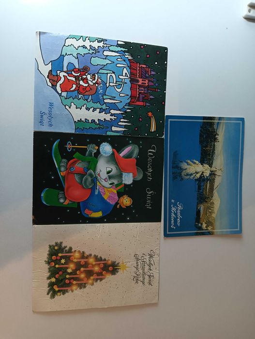 Zestaw 4 pocztówek świątecznych vintage lata 90