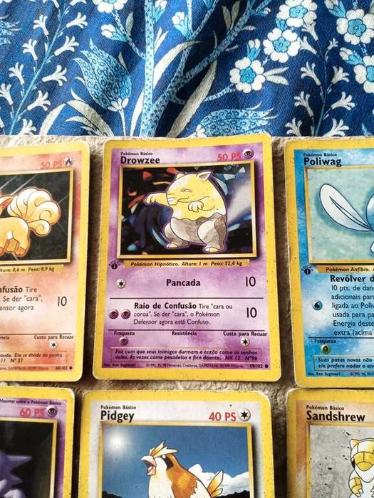 Cartas Pokémon Primeira Edição vulpix, Poliwag, Haunter, sandshrew