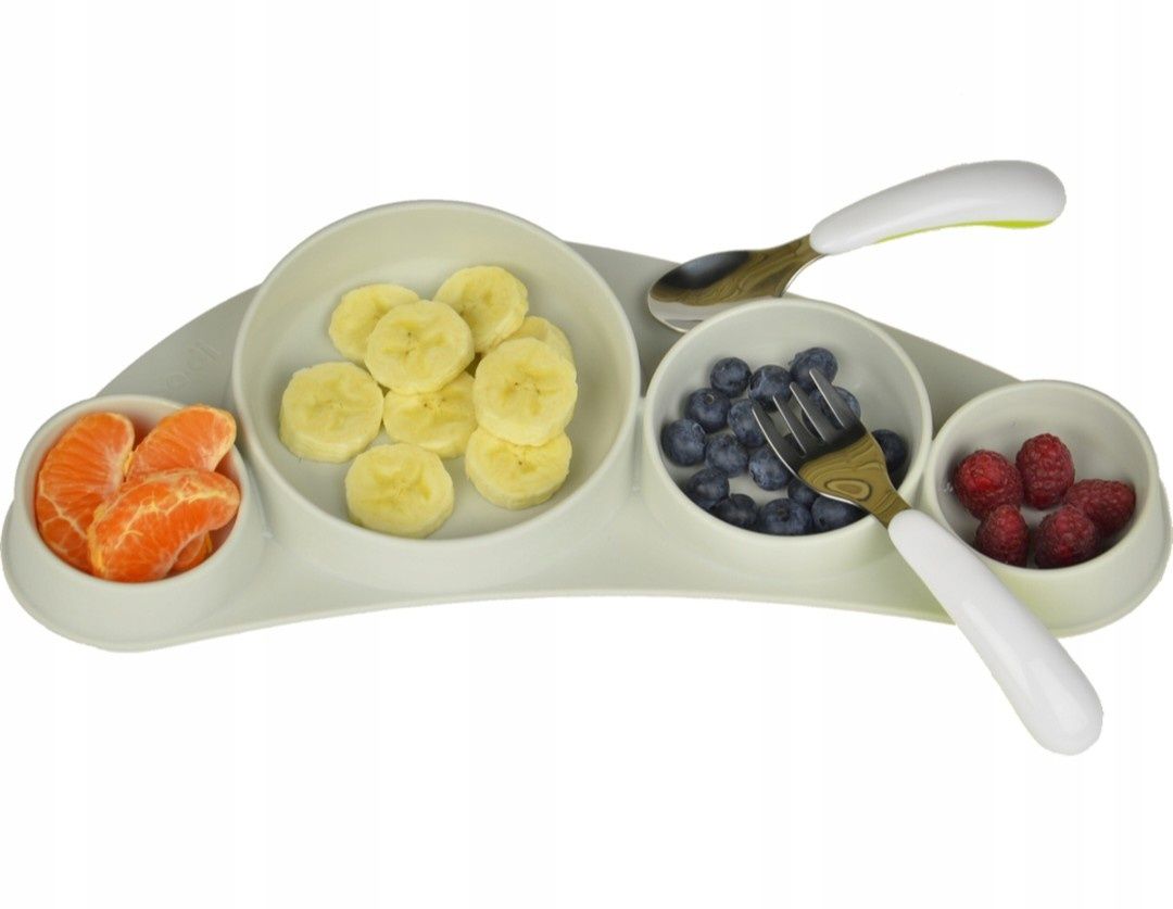 Silikonowy talerz Tiny Tapas Koo-di, przegródki - Light Grey BLW