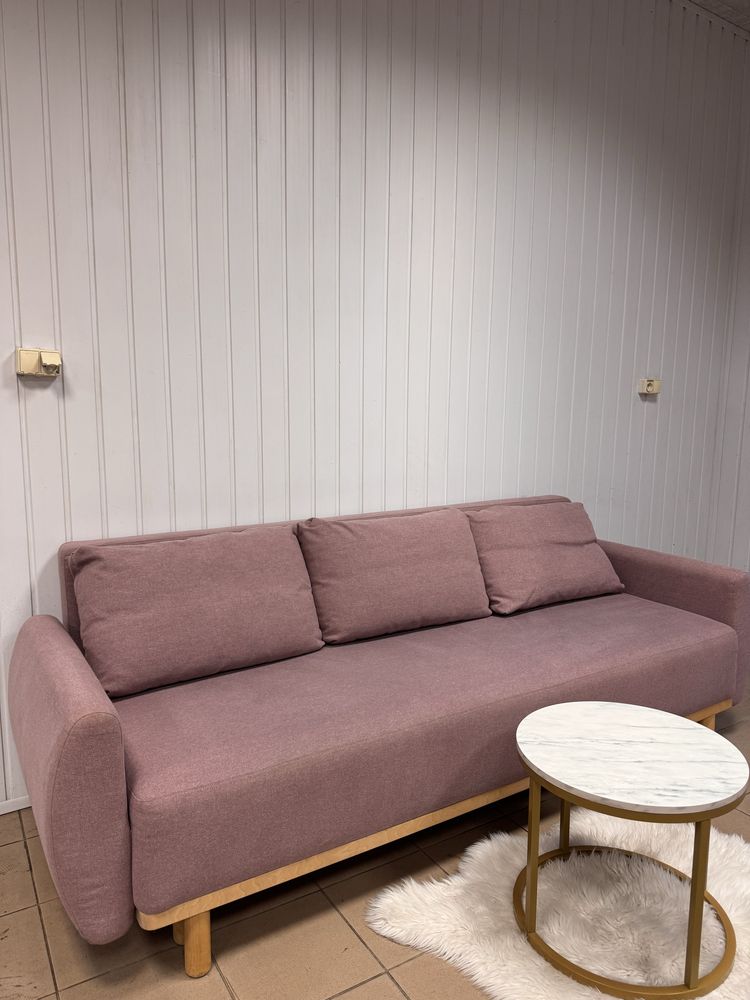 Kanapa sofa różowa z funkcją spania + 3 poduszki