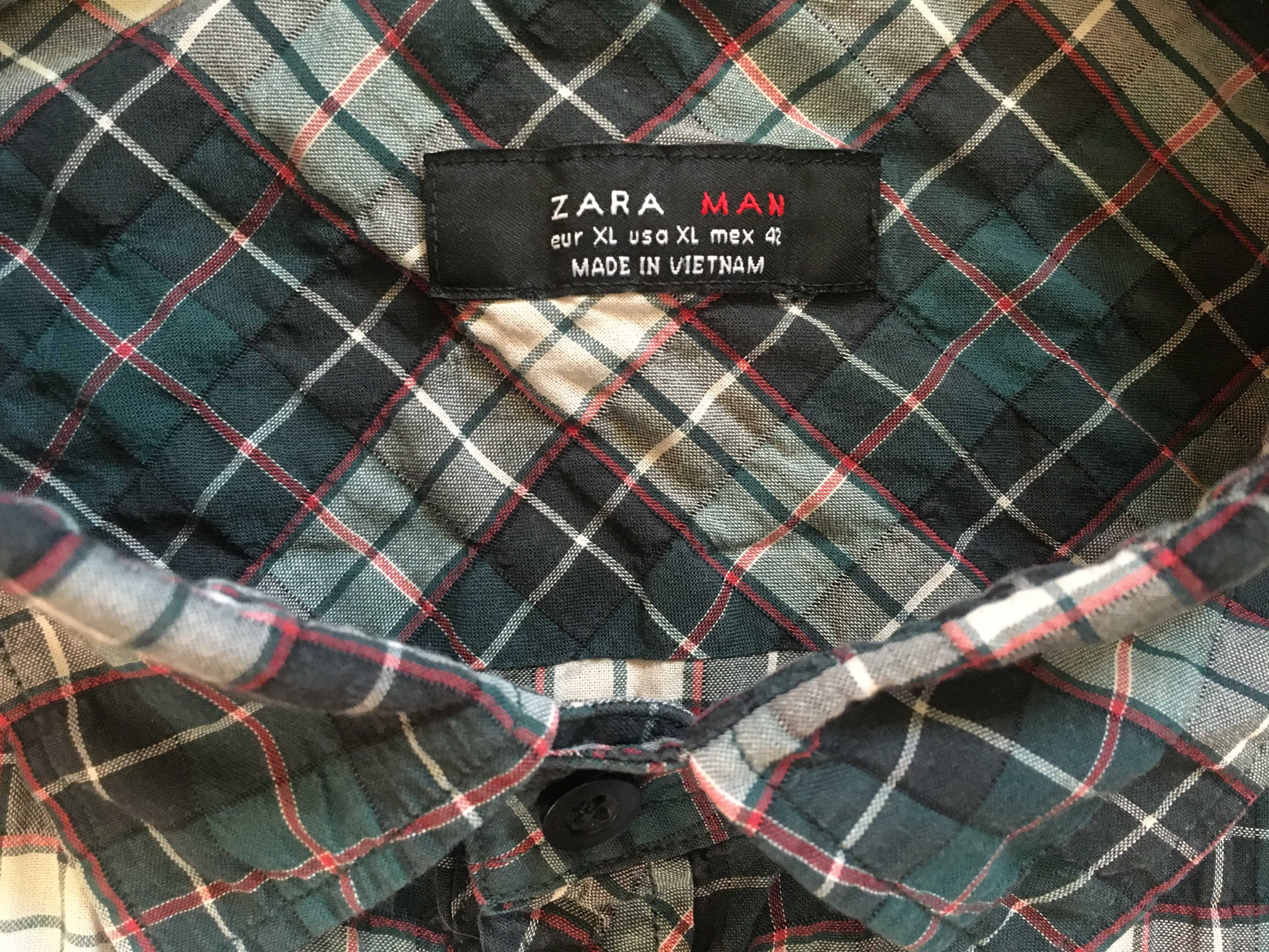 Koszula Zara w kratę krótki rękaw bawełna roz. XL