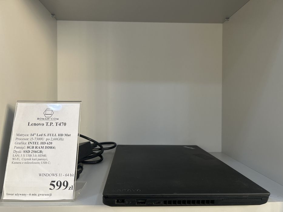 Laptop Poleasingowy Lenovo T470/SSD 256GB/DDR4-8GB/i5-7300 2,6GHz/14"/