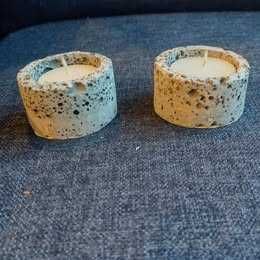 Conjunto de porta velas em pedra vulcânica, artesanato dos Açores