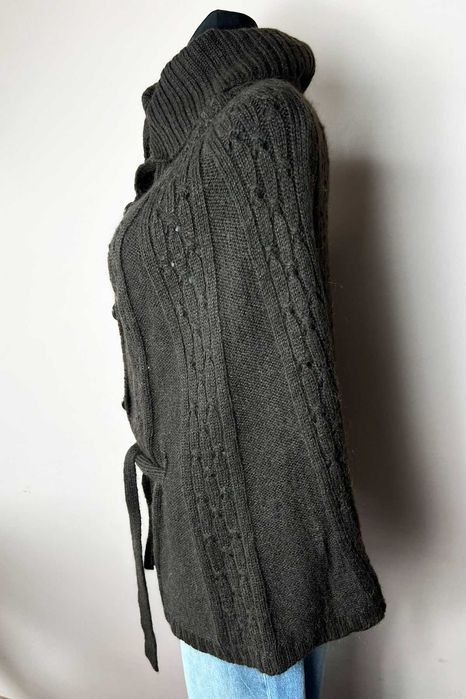 Benetton Stile brązowe ponczo poncho narzutka z wełną guziki