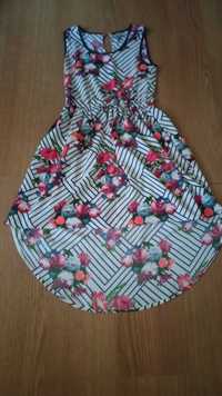 Красивое летнее  платье цветы ассиметричное 158 літня сукня квіти
