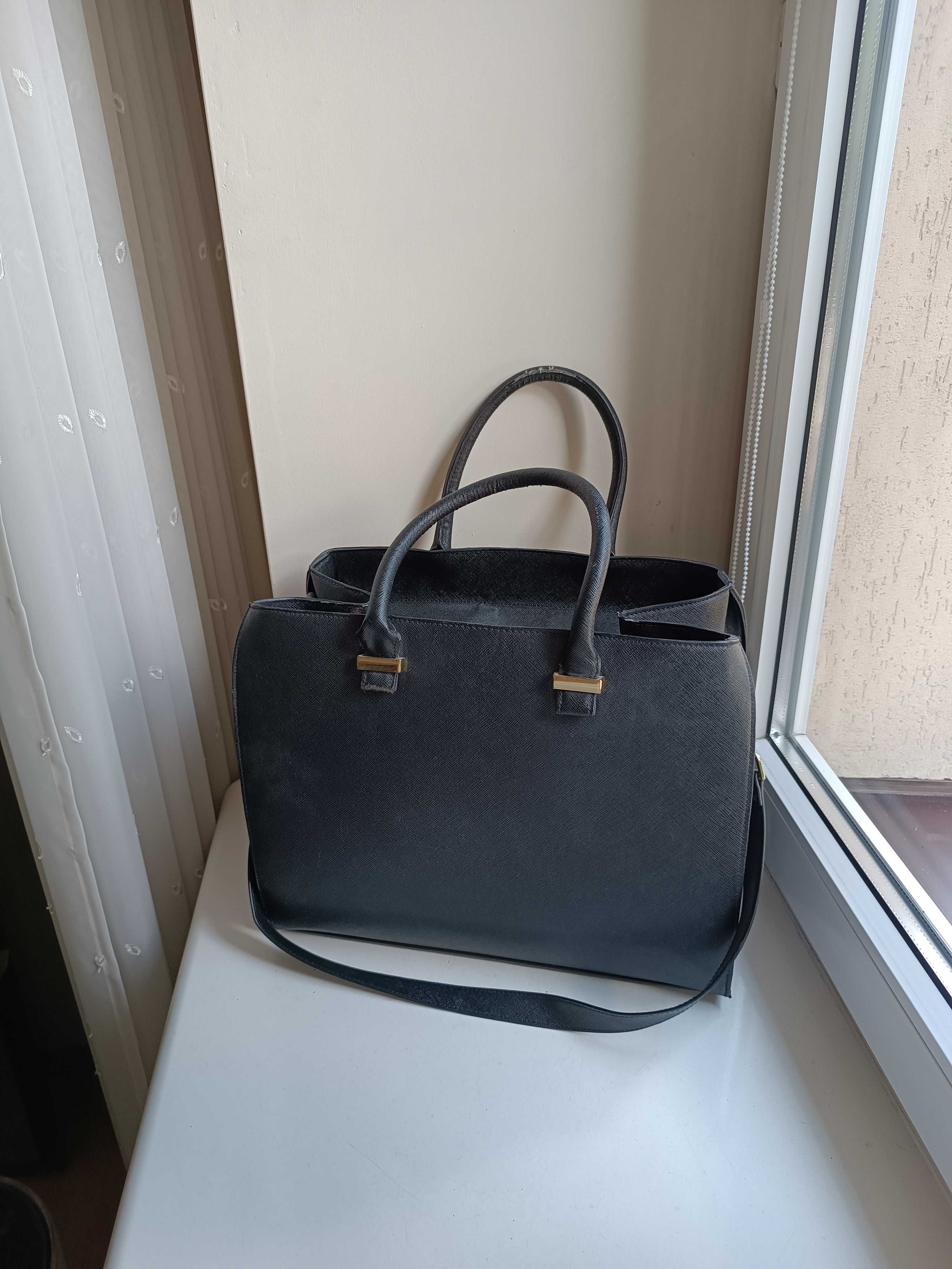 Torebka torba na ramię duża pojemna A4 czarna damska klasyczna H&M
