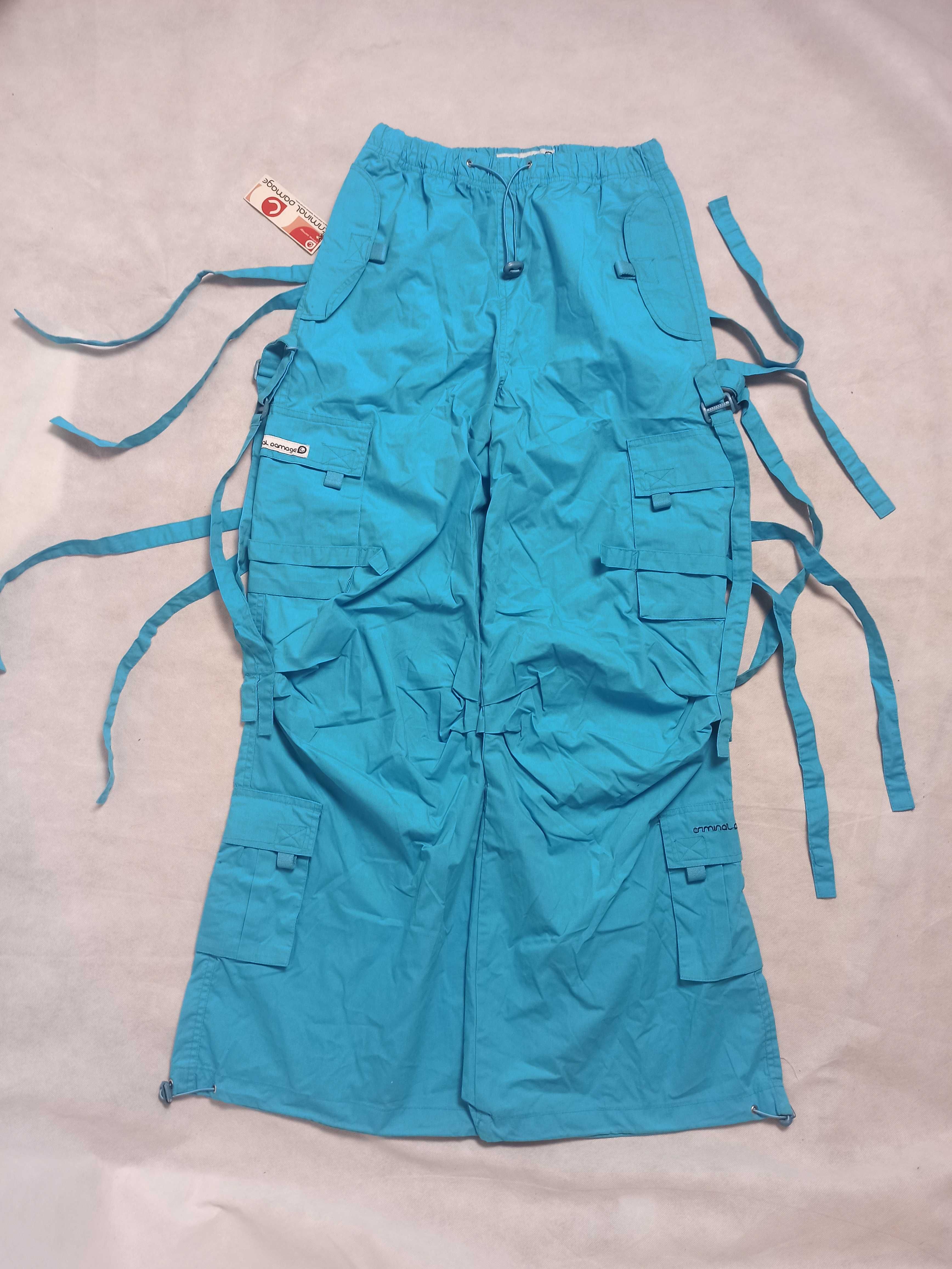 NWT Y2K Vintage Multipocket Parachute Bondage Pants Szerokie spodnie