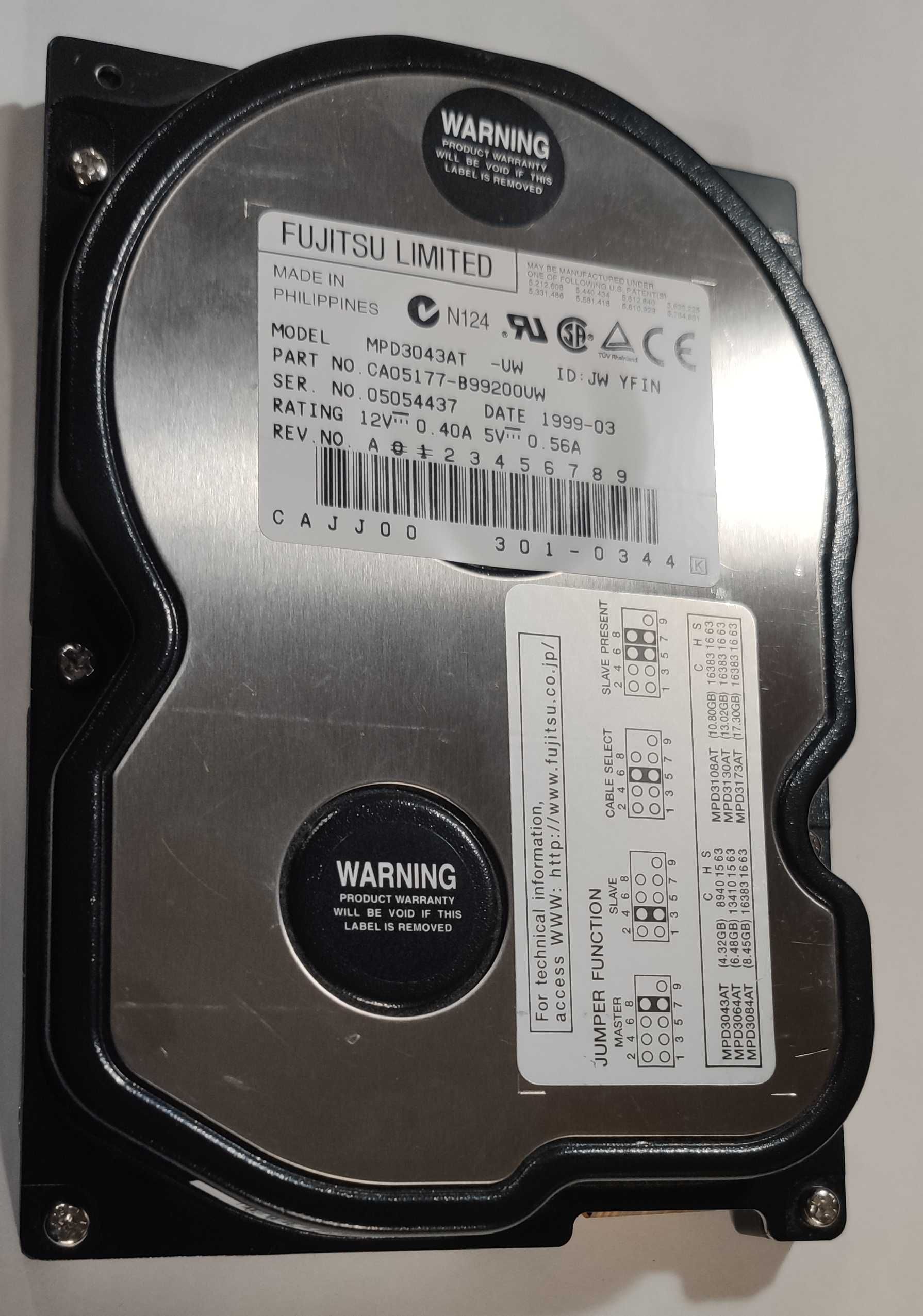 Жесткий диск HDD 3.5" IDE FUJITSU limited MPD3043AT 5400rpm. Раритет.