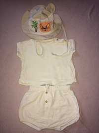 Летний костюм шорты майка панама для новорожденных