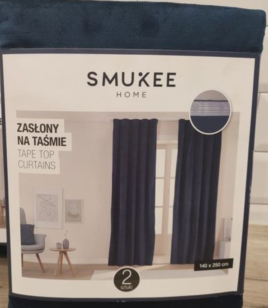 Zasłony aksamitne granat Velvet  smukee na taśmi