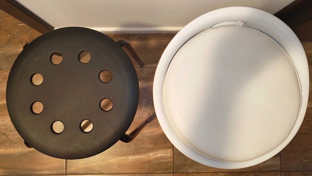 Nowy Zestaw Biała Pufa-Kosz Wenko + Czarny Stołek-Taboret Marius