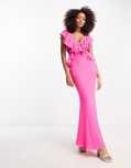Asos Design 42 Xl Szyfonowa Sukienka Maxi Hot Pink H17097