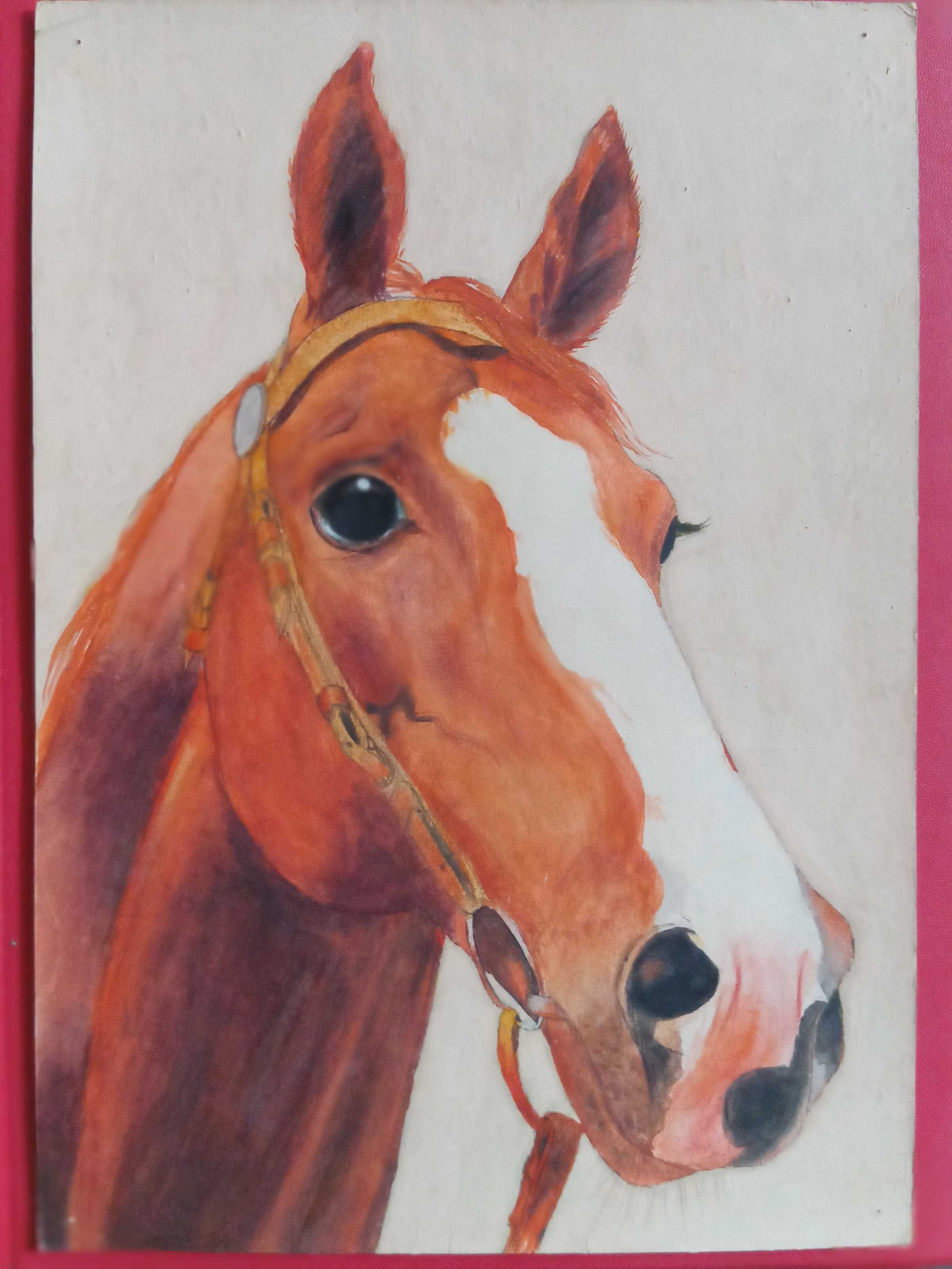картина портрет лошадь  рыжая  гнедая, Водопой