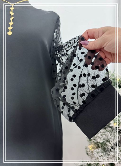 Sukienka Trapezowa Mała Czarna z Rękawami Tiulowymi  Rozmiar: 48