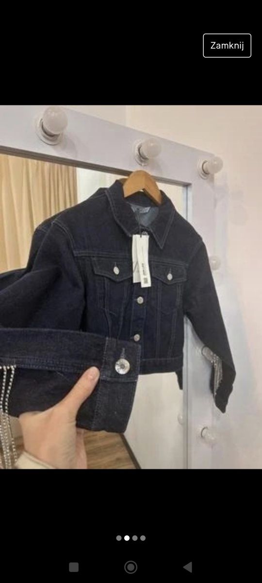 XS Zara kurtka jeansowa z frędzlami cyrkoniami