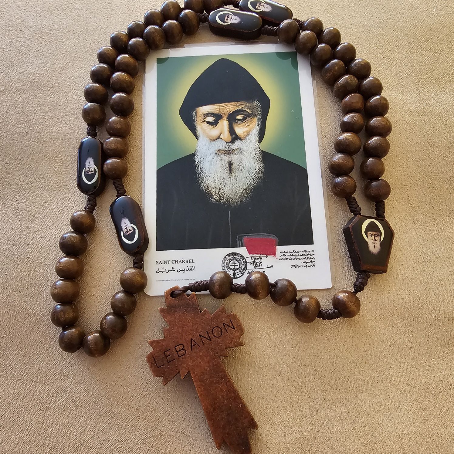 różaniec św.Charbel z Libanu+obrazek relikwia