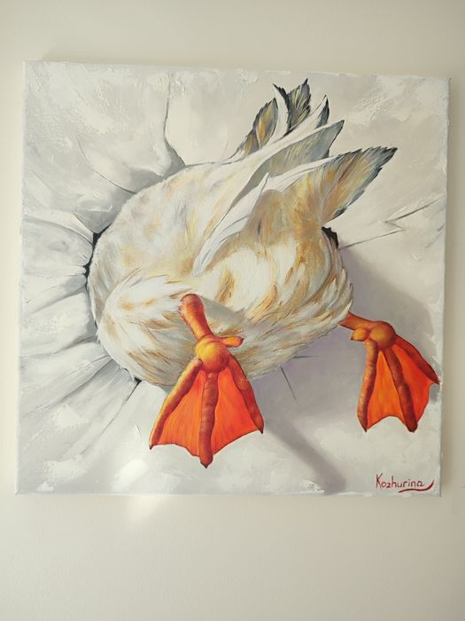 Obraz olejny na płótnie "Gęś w ścianie" 40*40 cm