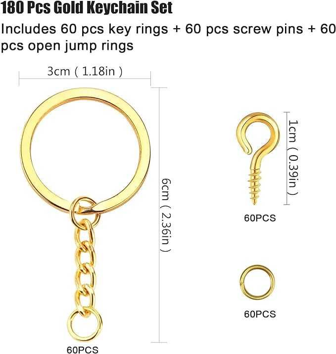 100 sztuk złotych pierścieni do kluczy z łańcuszkiem