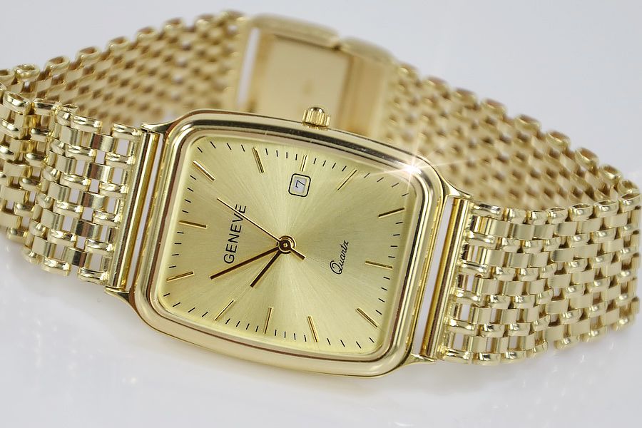 Złoty zegarek z bransoletą męski 14k włoski Geneve mw002y&wb004y B