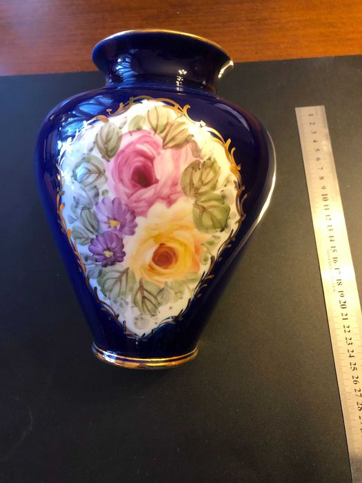 ваза фарфор синя кобальт з квітковим розписом