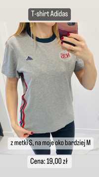 T-shirt krótki rękaw Adidas S/M sportowa bawełna luzna szara