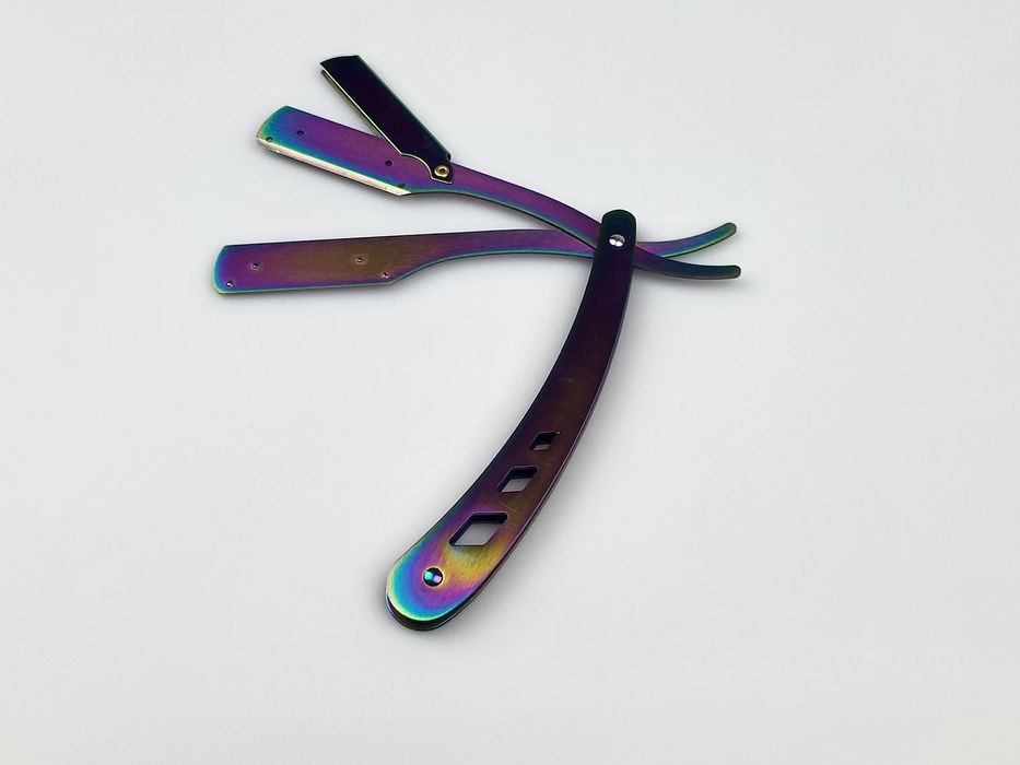 Brzytwa z ostrzami tęczowa kolorowa składana męska