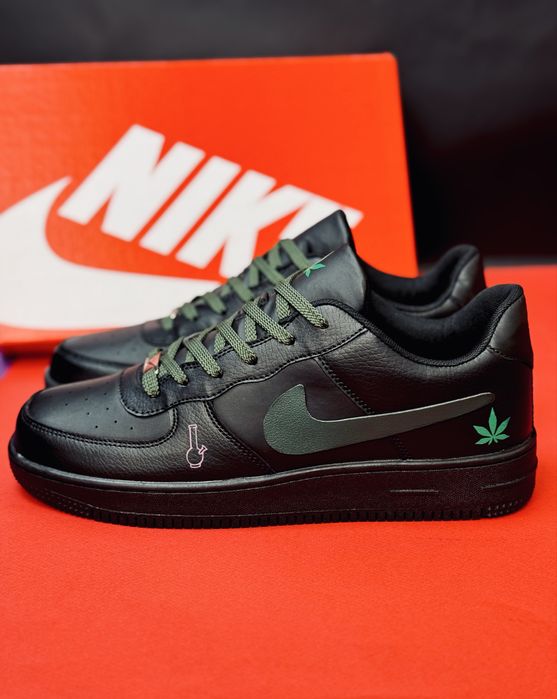 Nike Air Force 1 AFM-420 Black Edition с принтом марихуанны. Найк Форс