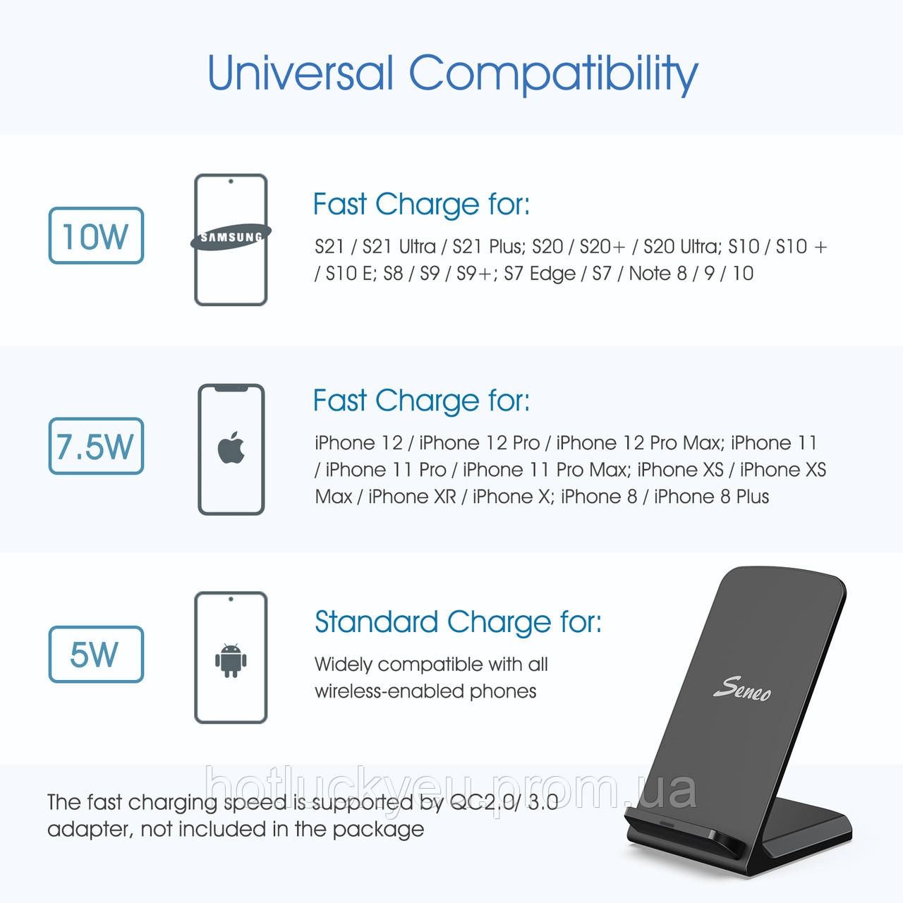 Seneo WaveStand 190 15 Вт Бездротовий зарядний пристрій 15 Вт Швидка з