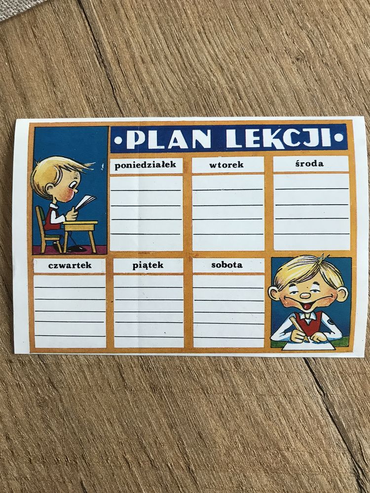 Plan lekcji naklejka z lat 90