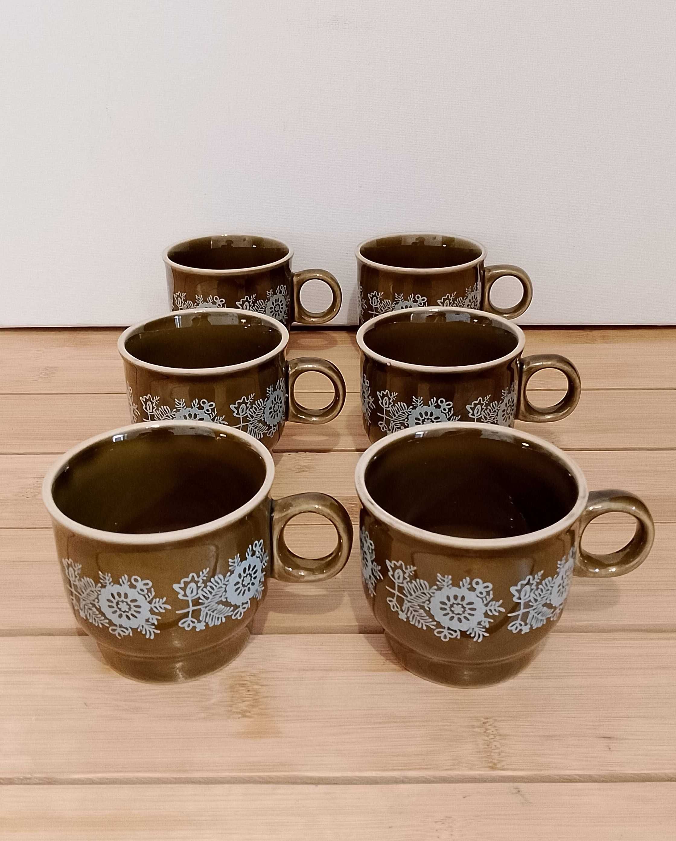 Piękne,Stare zielone filiżanki Pruszków 6 sztuk/ZielonyPorcelit/150 ml