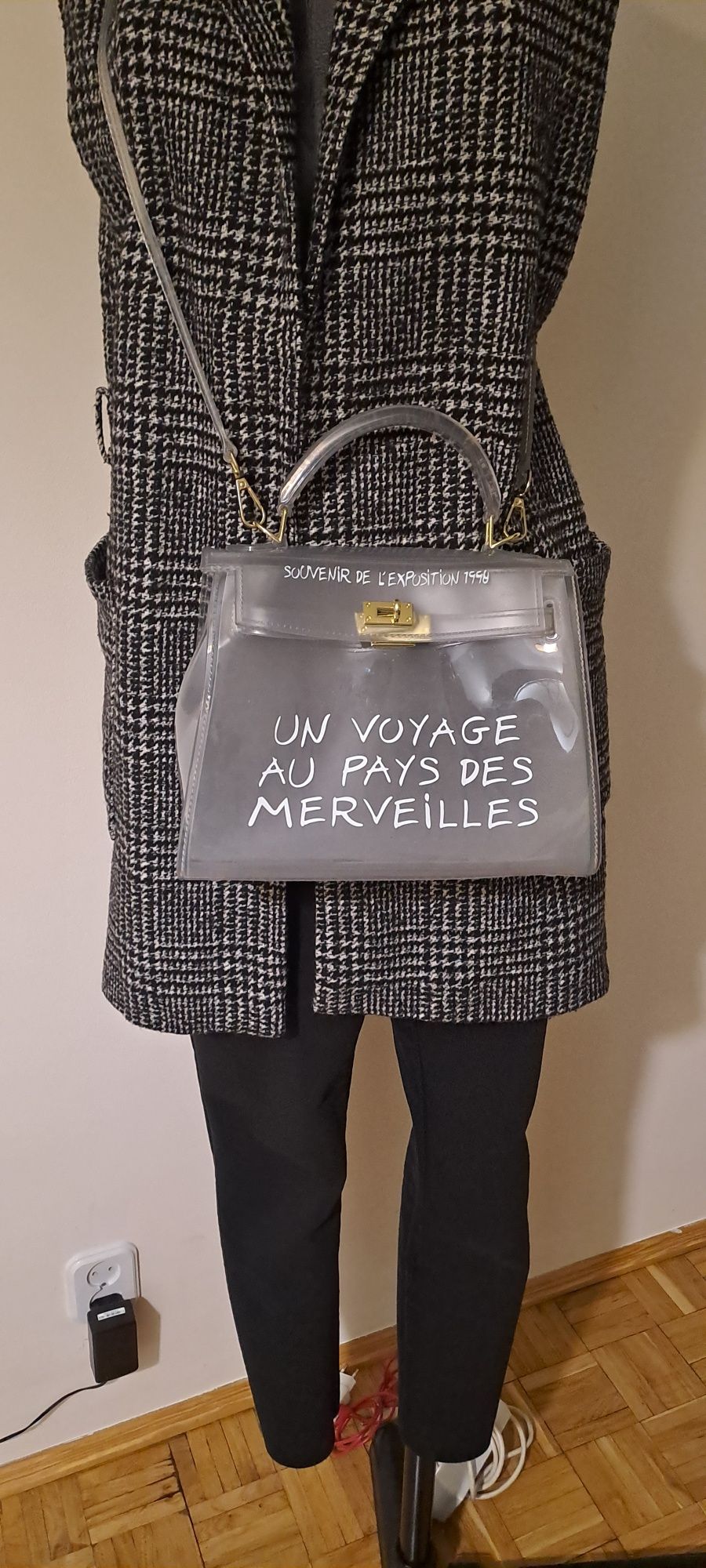 Transparentną przeźroczysta torebka kuferek na uchwyt zatrzask z paski