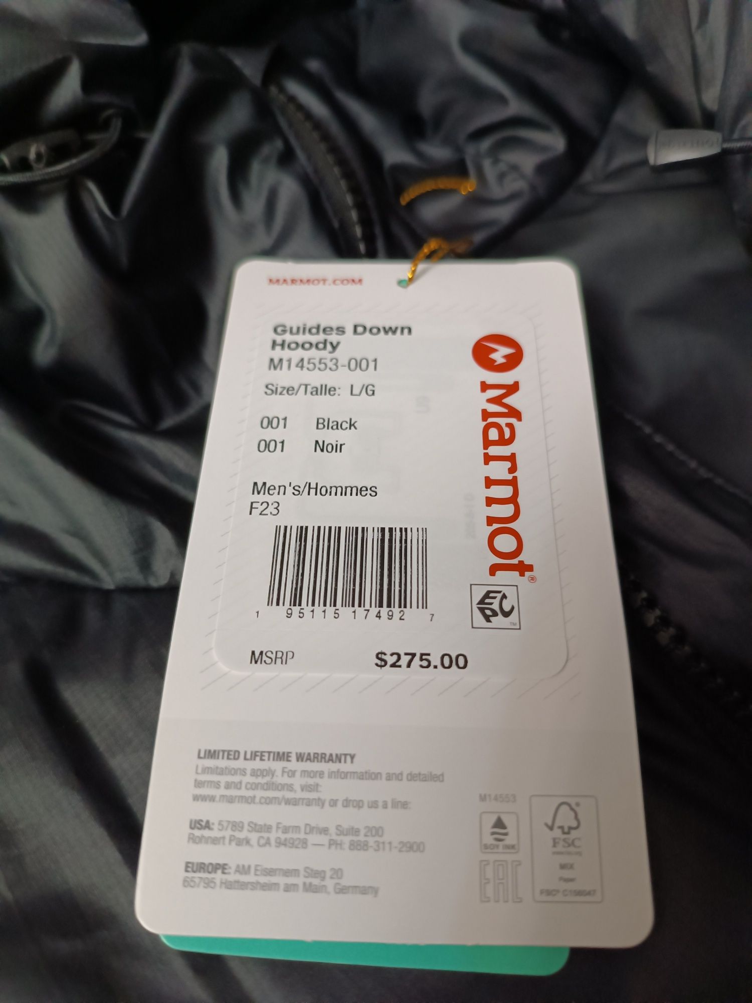 Пуховик Marmot Guides Down Hoody (розмір L, колір – чорний) 700FP