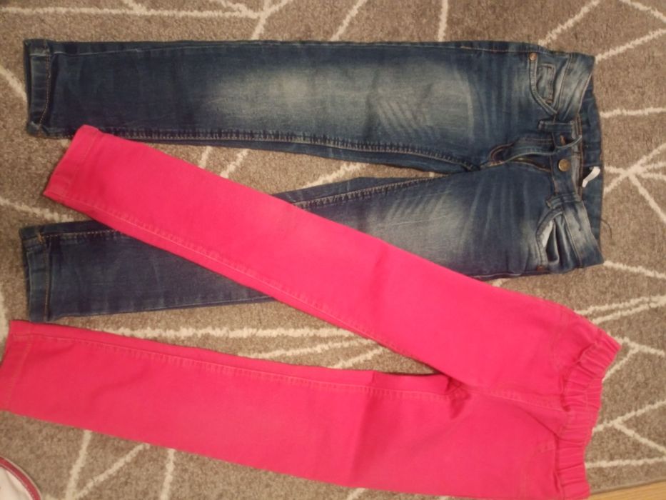 Super Spodnie 122 jeans i różowe
