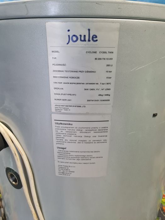 Zbiornik cwu stal nierdzewna JOULE 200l biwalentny