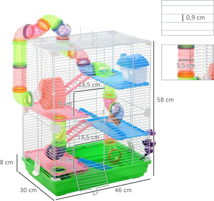 NOVO - Jaula 5 Andares para Hamsters com Tubos e Acessórios