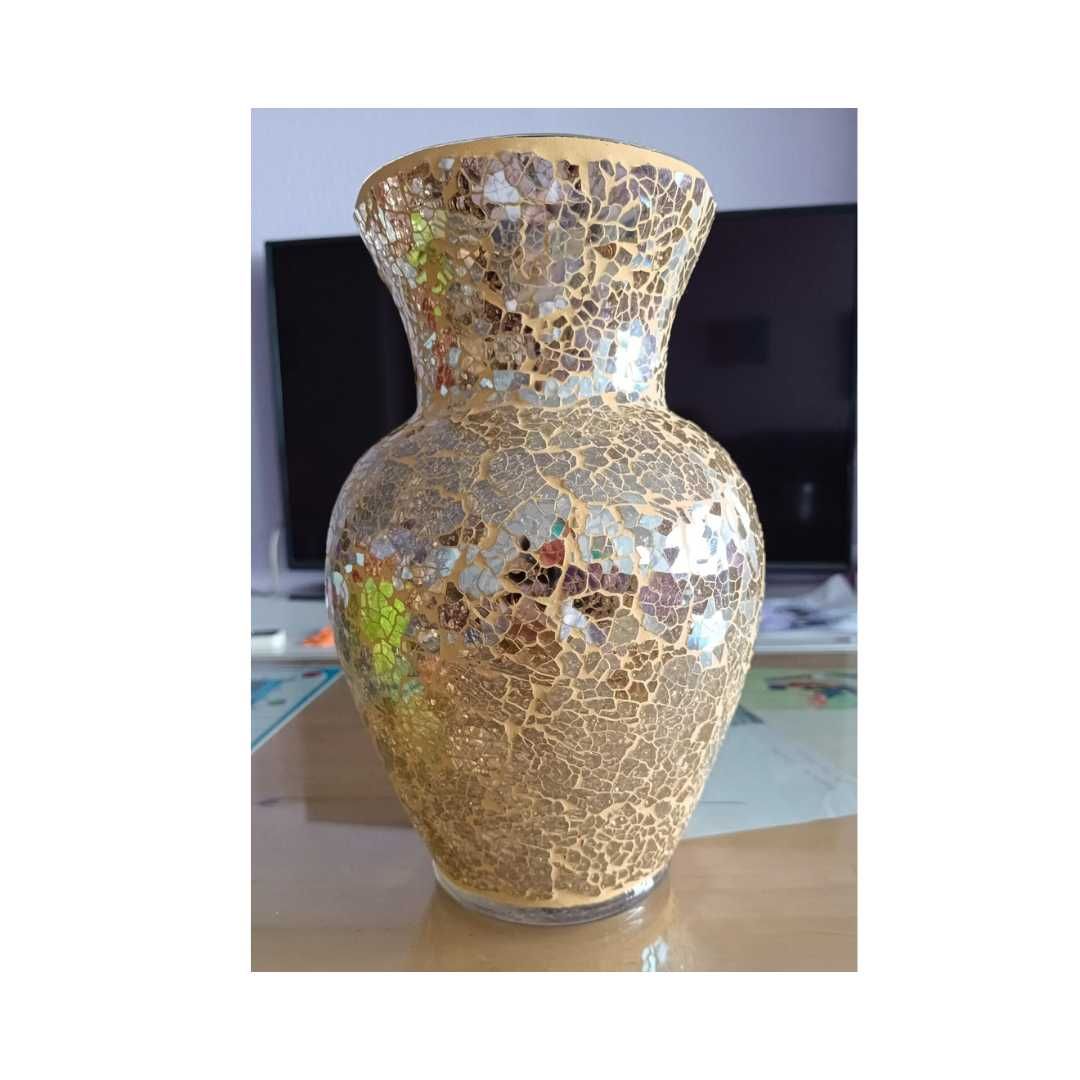 NOWY Piękny Wazon Szklany Złoty Srebrny Mozaika Ceramiczny Fenomenalny