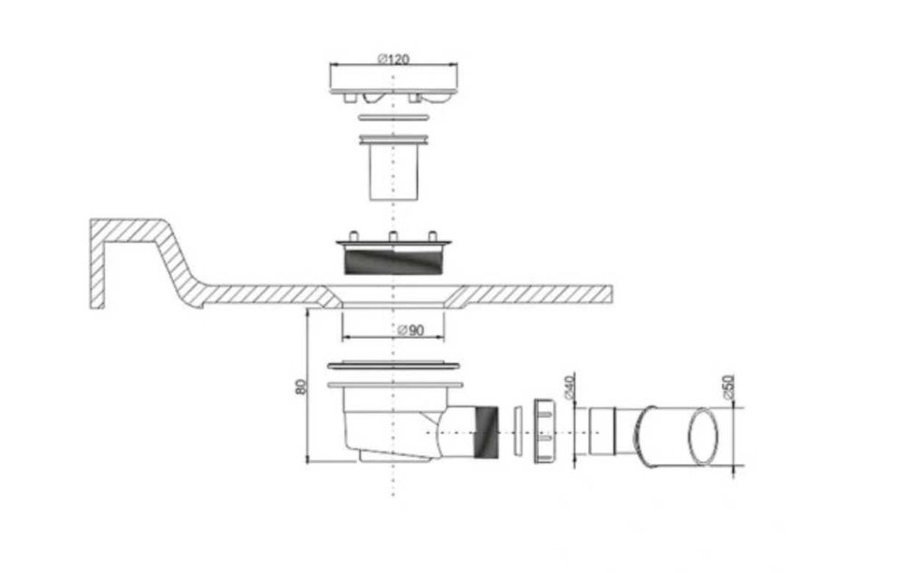 Sanplast syfon brodzikowy z białą klapką i kolankiem fi. 90 mm, h= 80