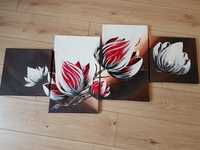 Obraz ręcznie malowany kwiaty 4 części