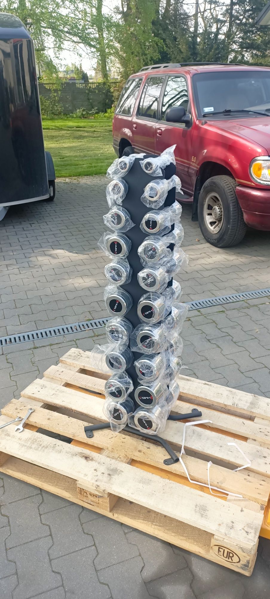 Nowy zestaw hantli chrom od 1-10kg plus stojak