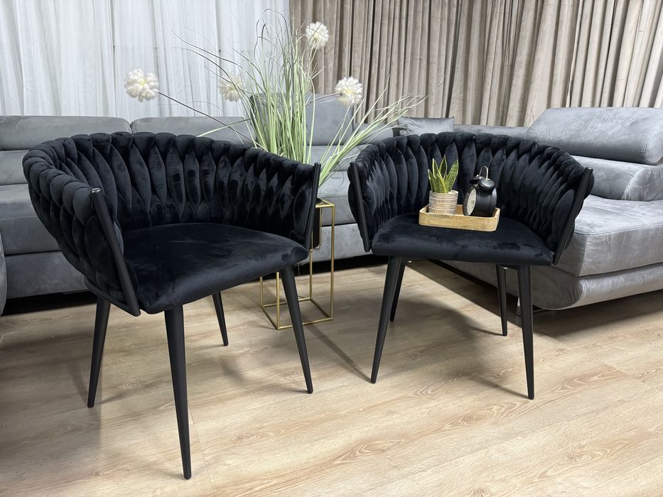 Nowe Krzesło Welurowe Plecione Glamour Wygodne Czarne Meble Dom Fotel