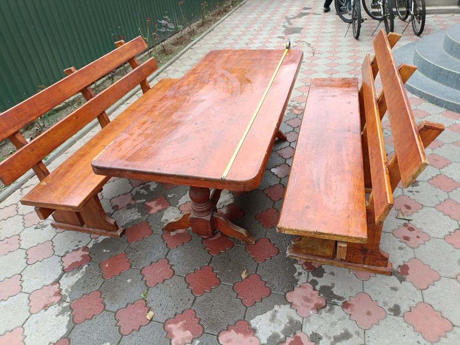 Комплект стіл та дві та дві лавки з спинкою