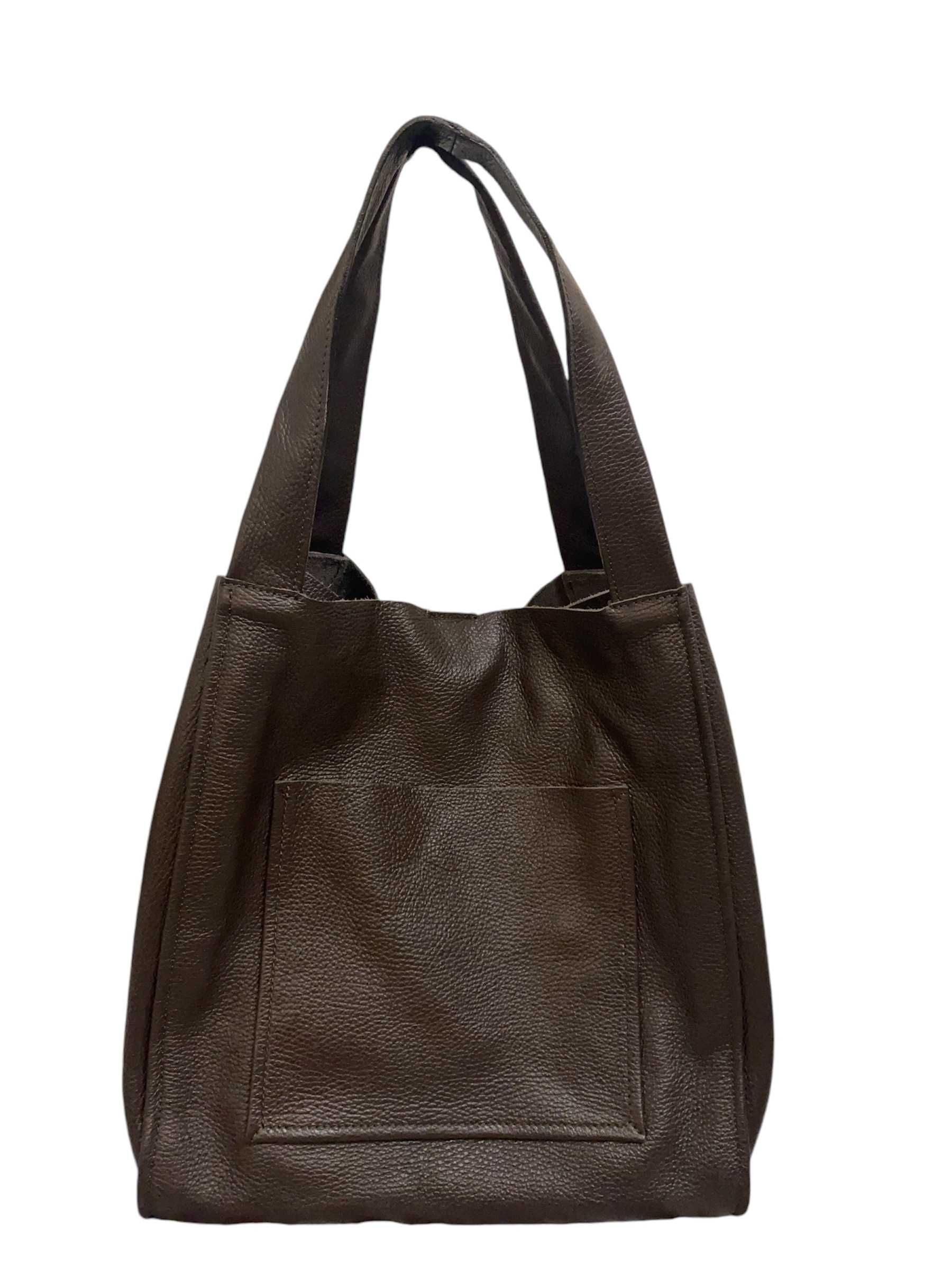 Torebka włoska VERA PELLE Shopper XXL skóra naturalna BRĄZOWA