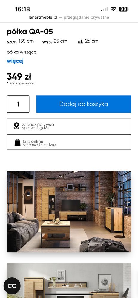 Półka wisząca firmy Lenart