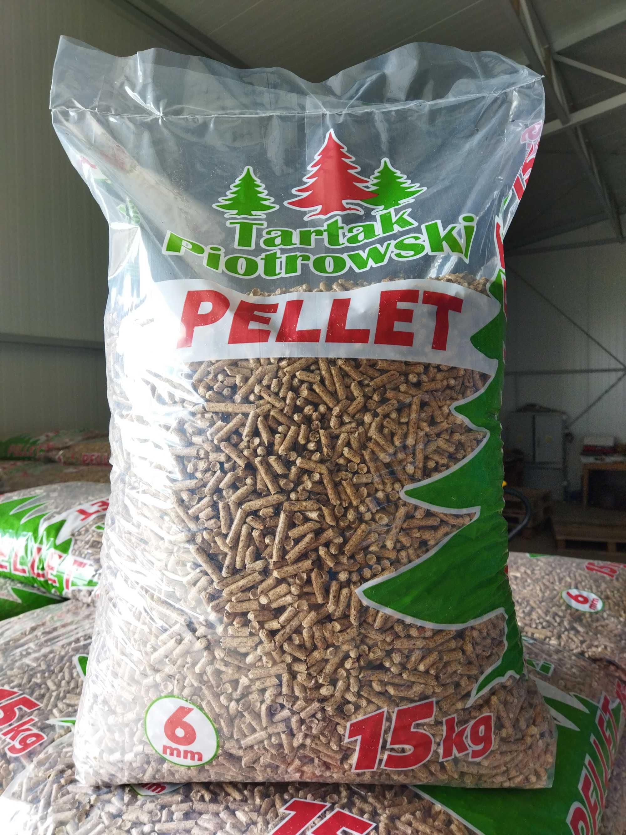 Pellet SOSNOWY 6 mm Tartak Piotrowski, Producent, worki 15 kg, 1 tona