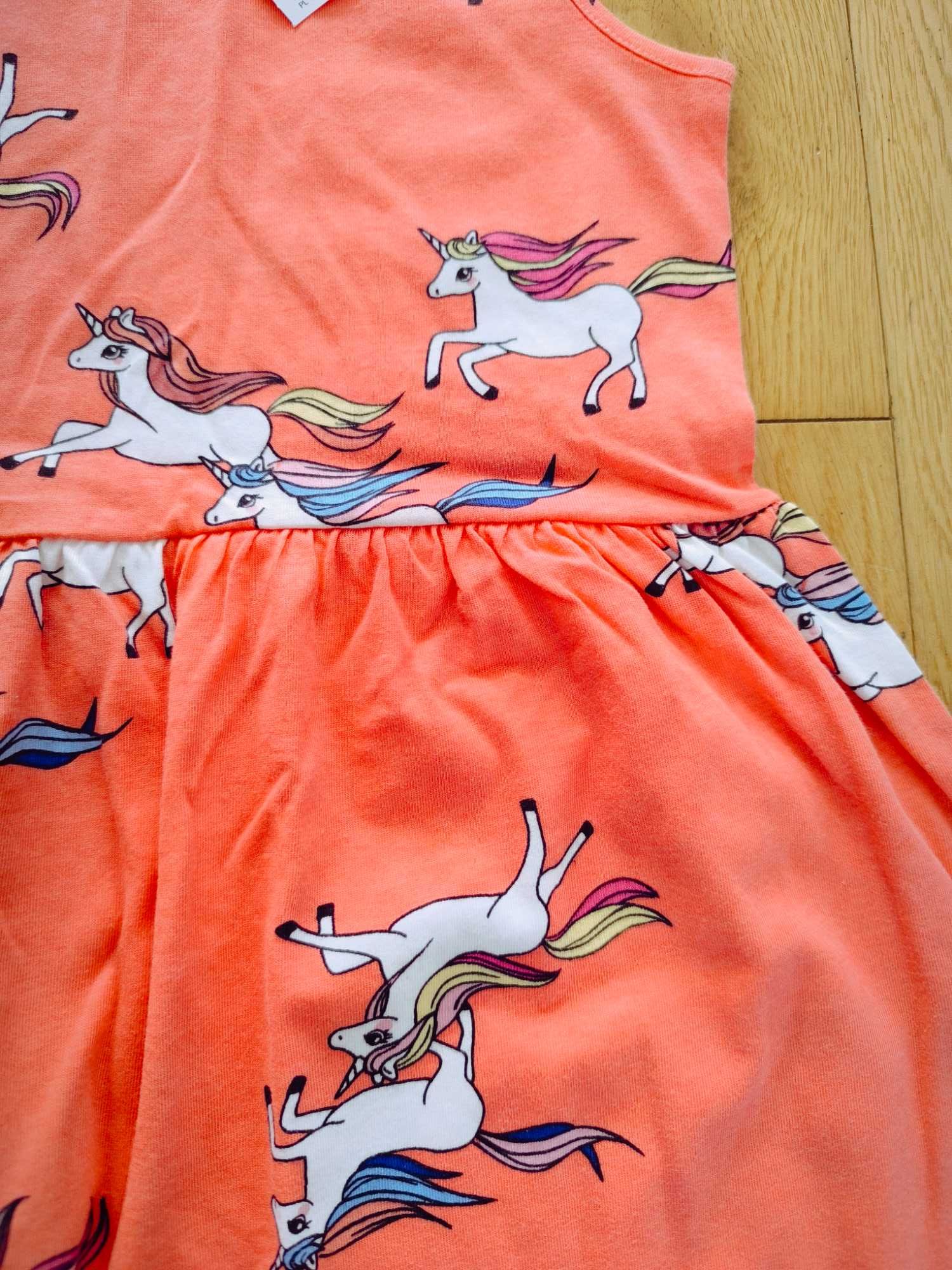 NOWA 122/128 H&M sukienka sukieneczka pomarańczowa jednorożce unicorny