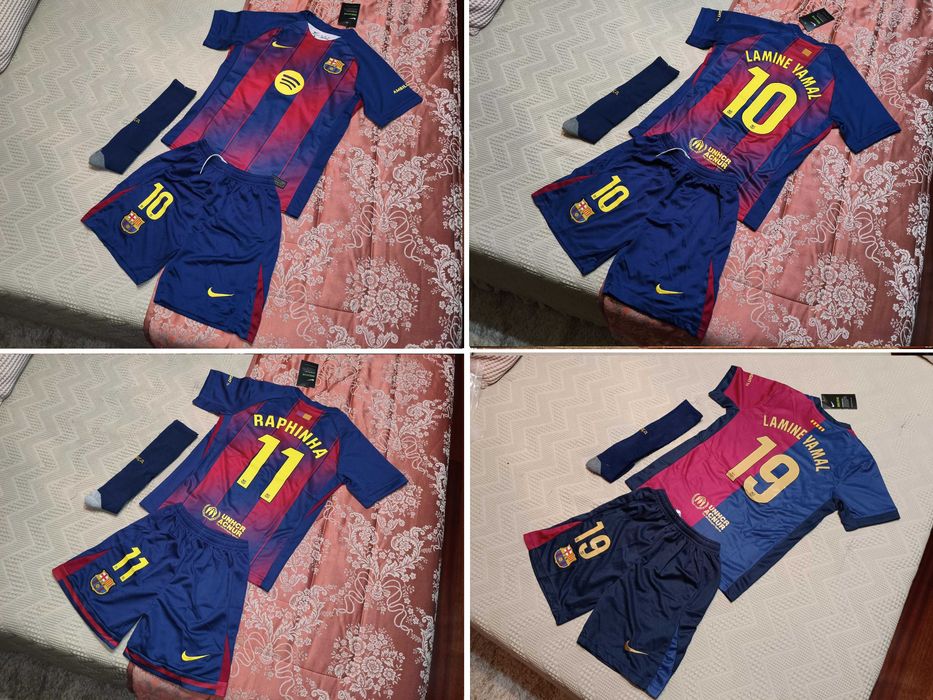 Equipamento Barcelona Yamal ou Raphinha Camisola CRIANÇA