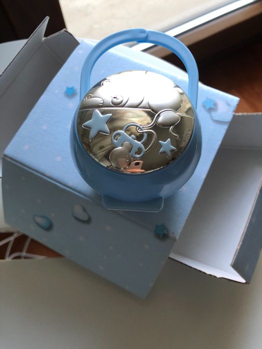 Porta chucha azul  e em Prata