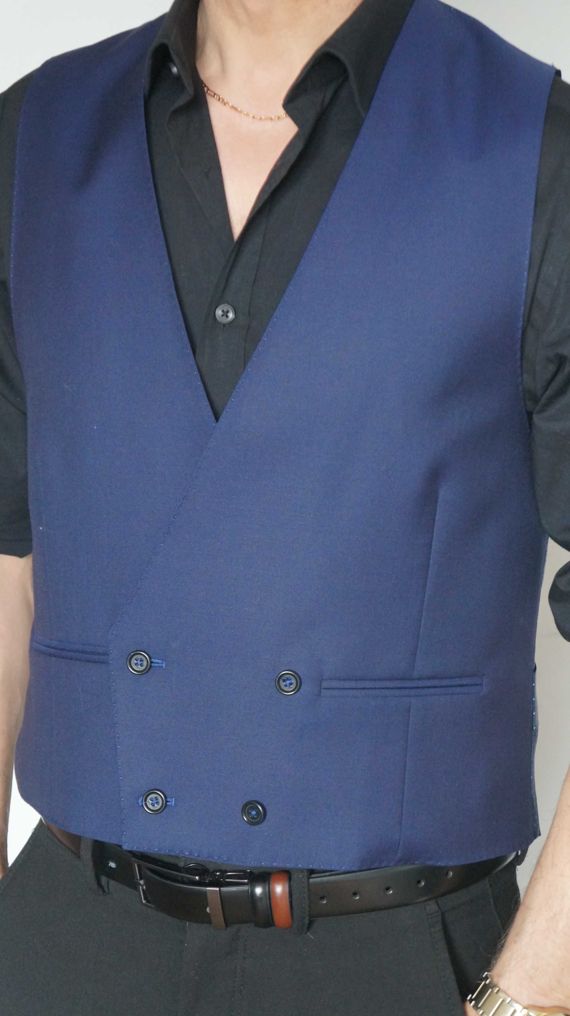 Kamizelka Dwurzędowa Massimo Dutti Wełna Rozmiar 50 Kolor Granatowy